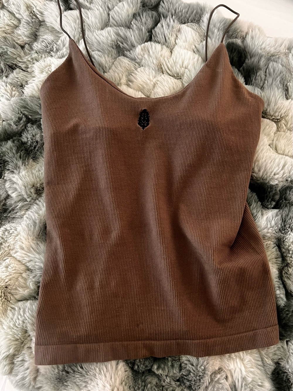 FP Movement by Free People Chocolate Brown Ribbed Spaghetti Strap Tank
